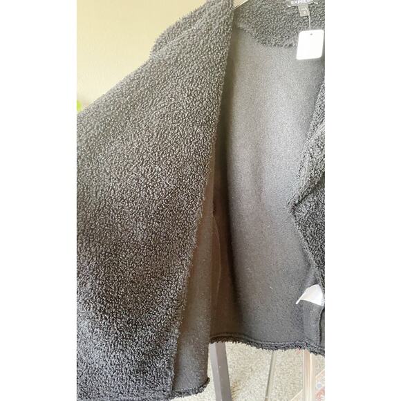 Express Cozy Black Sherpa Flyaway Open Jacket Size Medium - Picture 4 of 9